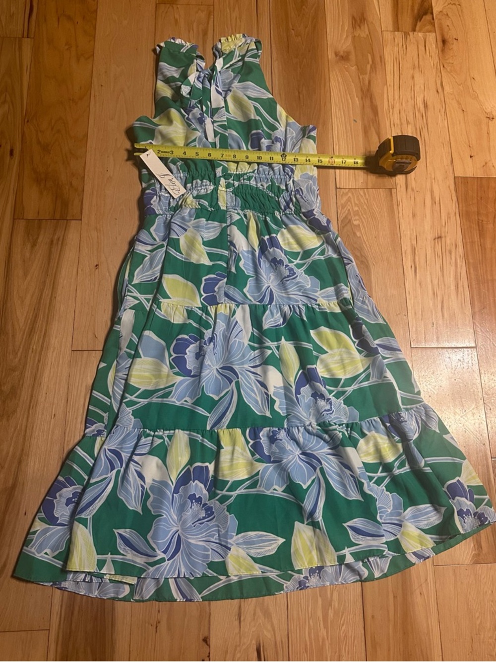 NWT ElizaJ Green Floral Sleeveless Sundress with Blue and Yellow Accents Size: 8 - Picture 8 of 10
